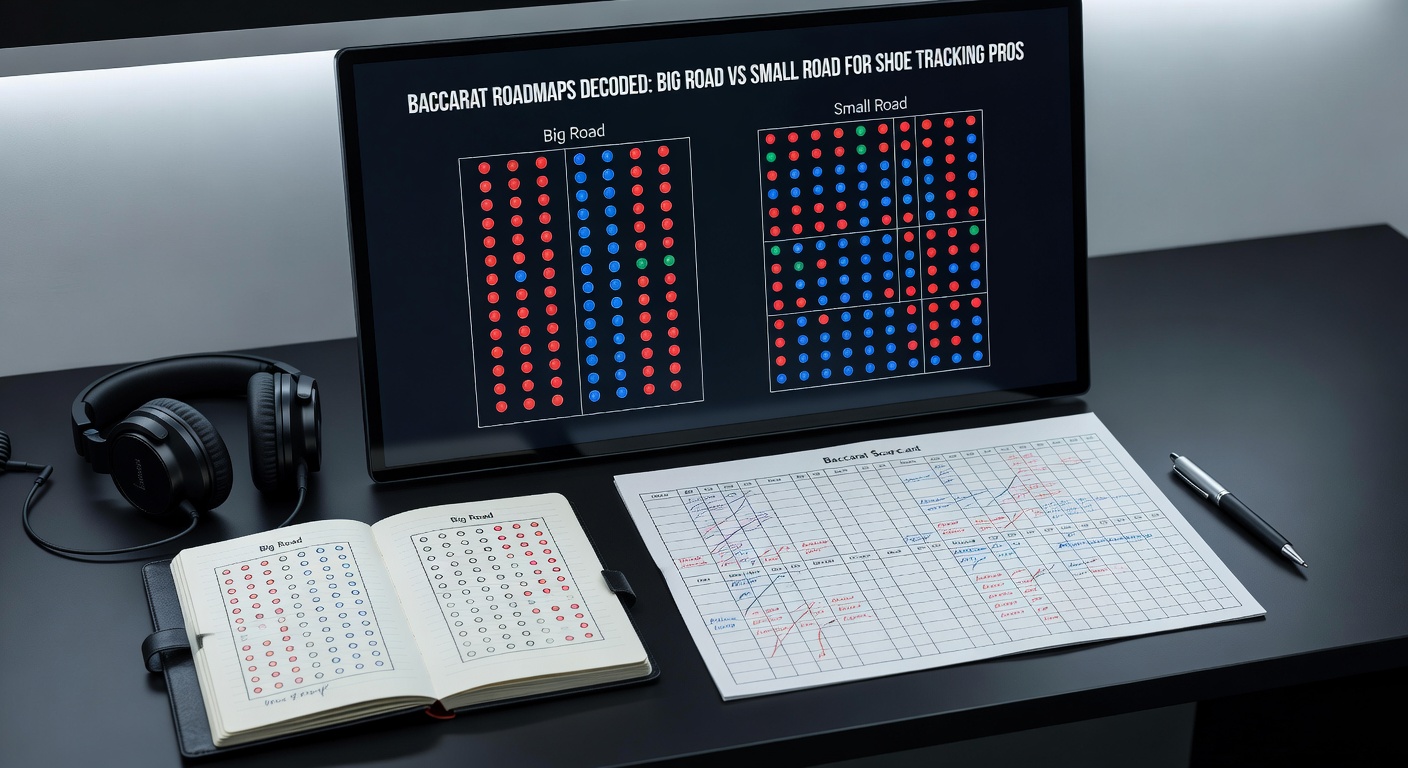 Side-by-side comparison of Big Road and Small Road charts from the same baccarat shoe, illustrating how Small Road derives patterns from Big Road sequences