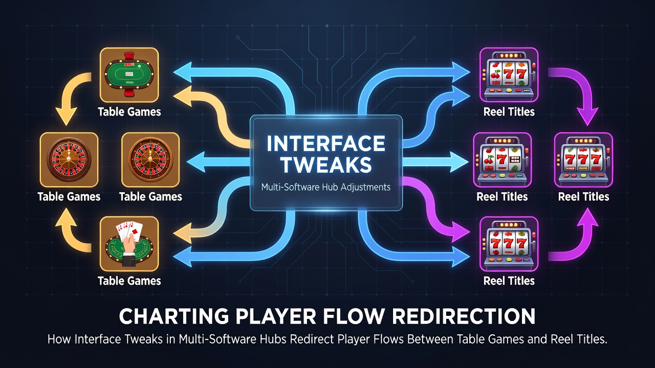 Casino interface dashboard showing navigation between slot reels and table game sections in a multi-provider platform
