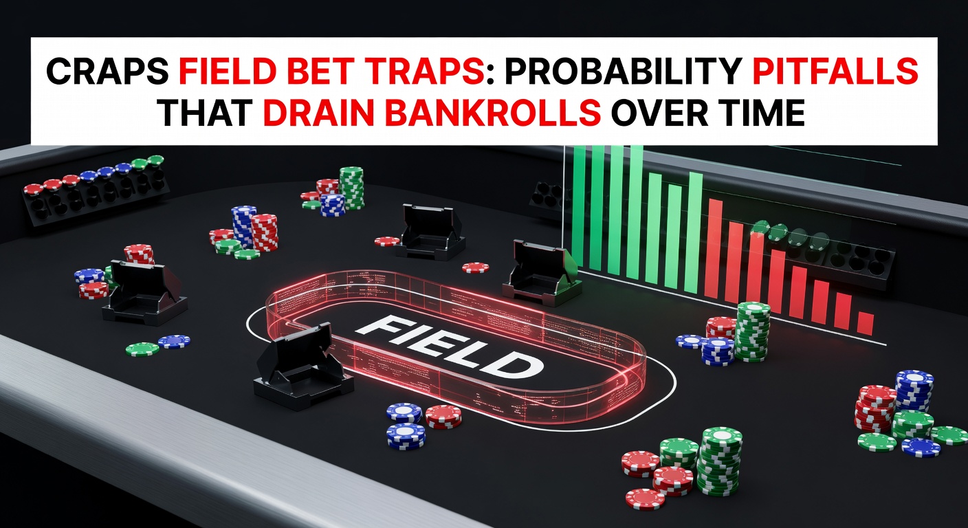 Craps table layout highlighting teh field bet area with chips placed on numbers 2 through 12