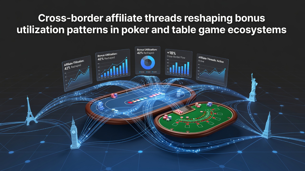 Illustration of interconnected affiliate networks linking poker rooms and table game platforms across multiple jurisdictions