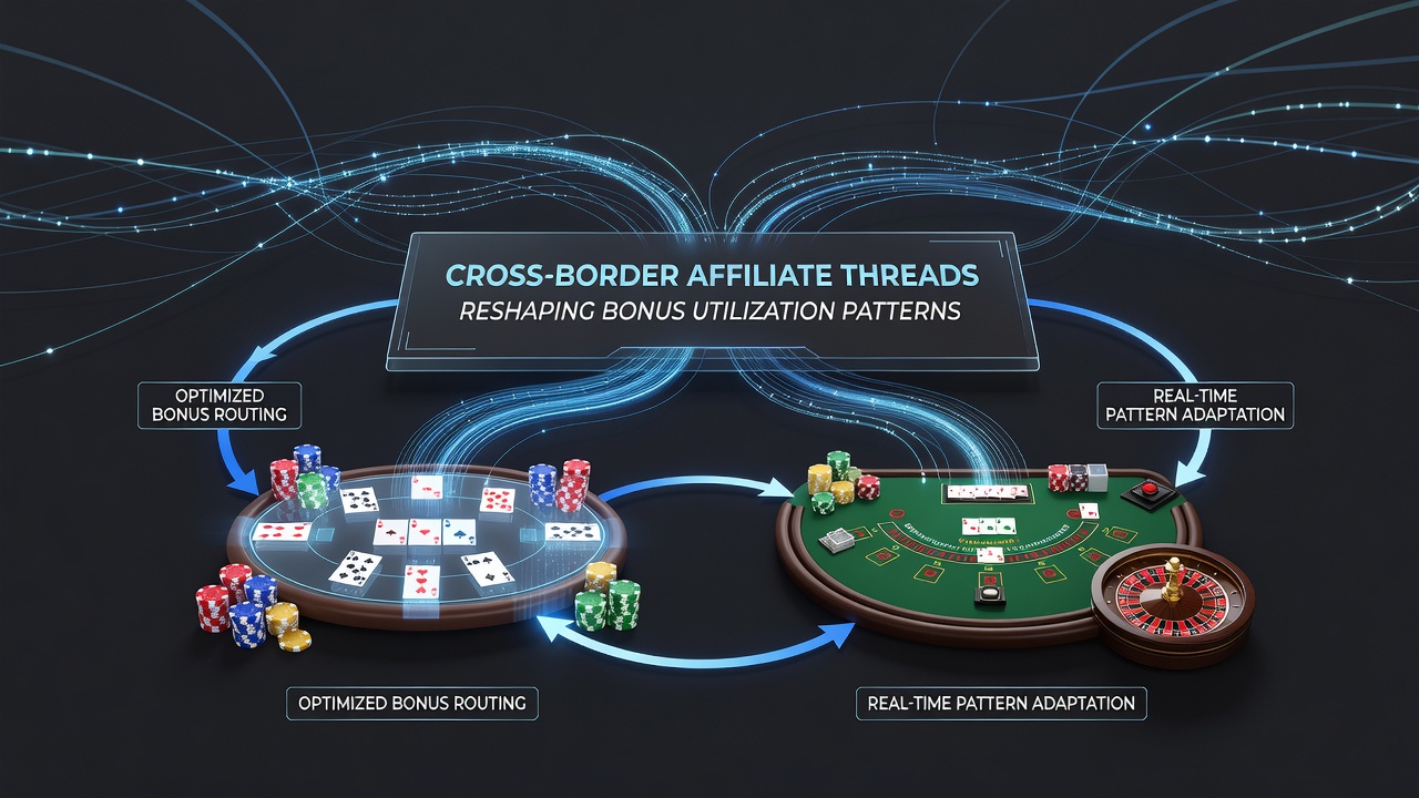 Diagram showing bonus flow between poker and table game sections within affiliate-linked casino networks