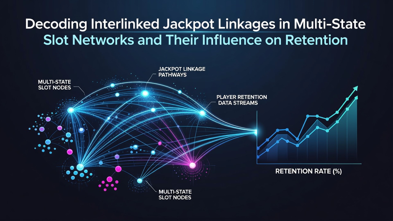 Analytics dashboard displaying retention metrics tied to multi-state jackpot growth and player session data
