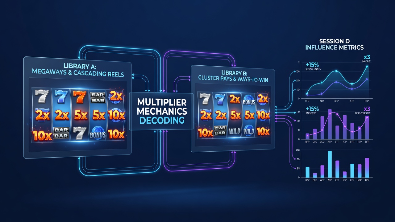 Comparison chart showing multiplier activation rates and average session lengths in video slots from different software developers