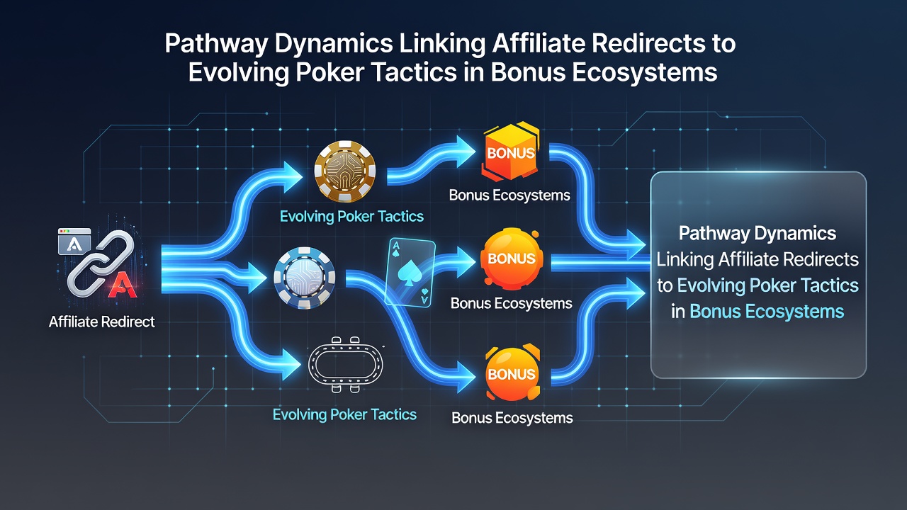 Diagram showing affiliate redirect pathways connecting poker players to bonus ecosystems with arrows indicating tactic evolution