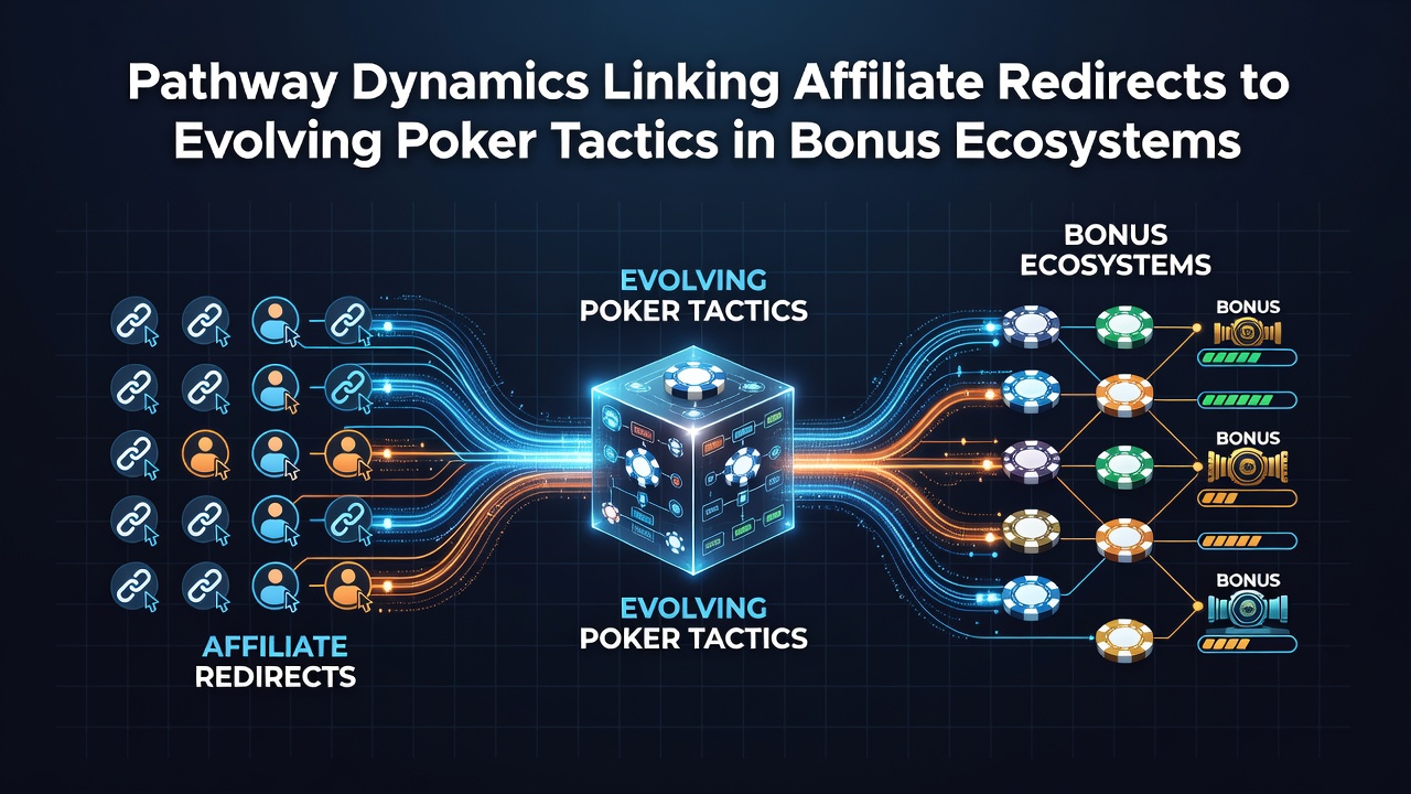 Infographic illustrating poker tactic adjustments based on bonus clearing requirements and affiliate redirect sources