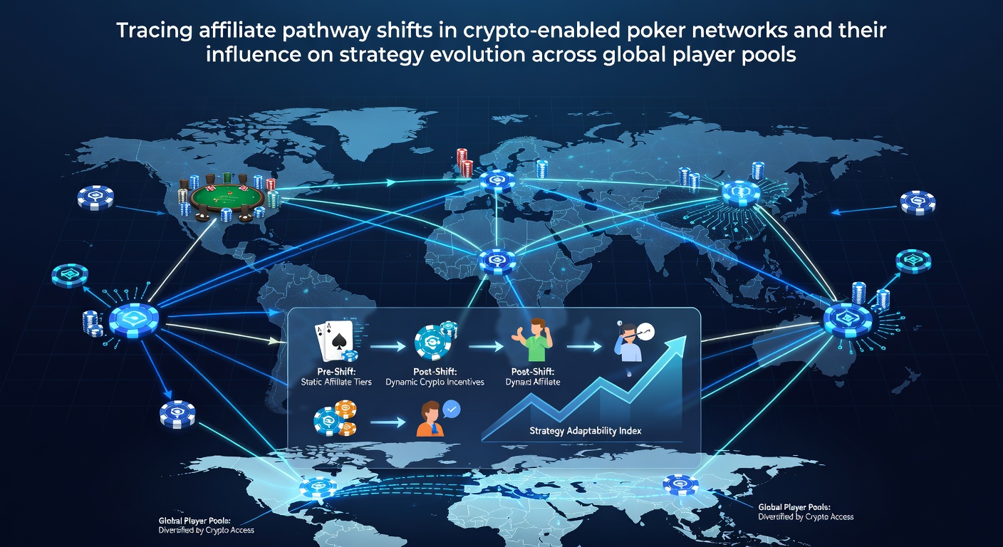 Illustration of crypto poker network affiliate pathways connecting various global player pools